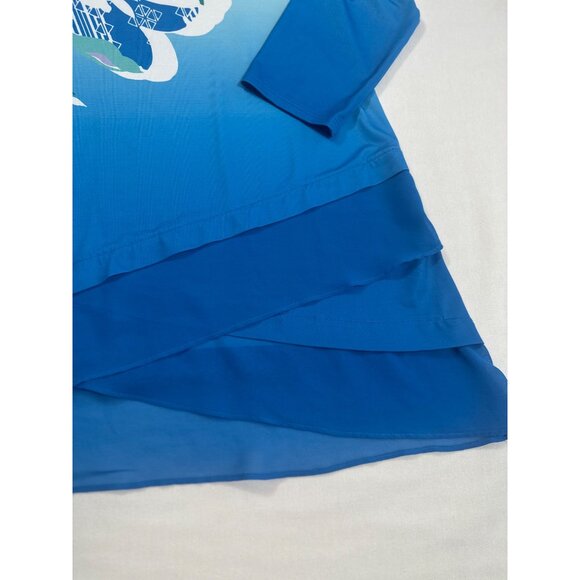 JM Collection Delight Ocean Turquoise Layered Tunic Floral Size M - Picture 4 of 6